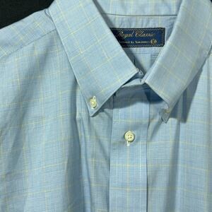 Vtg 90s Royal Classic Men's Blue Check Short‎ Sleeve Shirt Button Up 35x20x24.5
